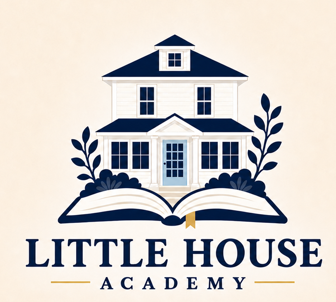 Little House Academy: a little white house growing from an open book